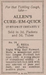 1933 Allen's League Footballers #14 Keith Shea Back